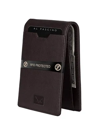 AL FASCINO Brown Minimalist Slim Leather Wallet 
