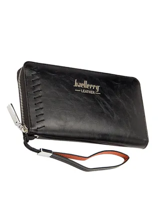 Zipper Closure Long Business Wallet Black 