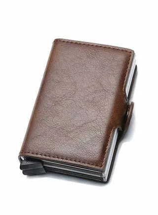 Wallet for Men Credit Card Holder, Automatic Pop Up Wallet with RFID, Leather Slim Card Case Front Pocket Anti-theft Travel Thin Wallets, Metal Money Organizers for Women Up to Holds 14 cards+ Cash 