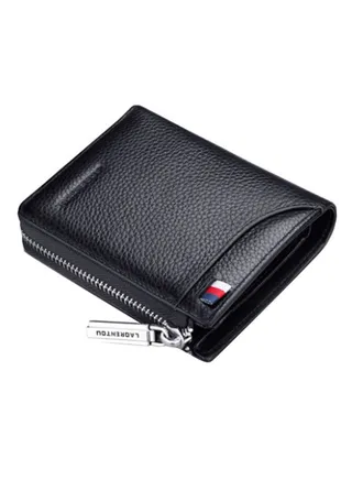Leather Zipper Multifunction Leisure Wallet Black 