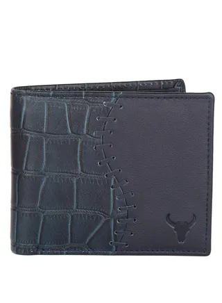 Blue Leather Wallet for Men I 4 Card Slots I 2 Currency Compartments I 1 ID Window I 3 Secret Compartments I External Card Slot I 1 Coin Pocket 