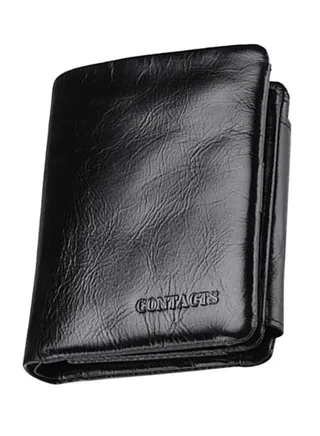 Leather Trifold Wallet Black 