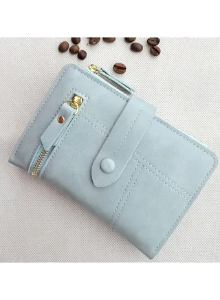 Pu Leather Short Zipper Three Fold Wallet 