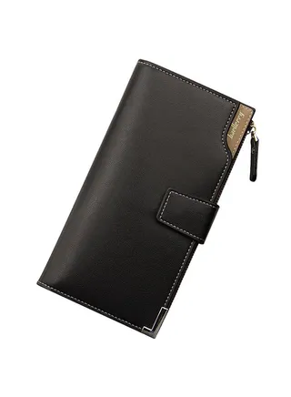 PU Leather Zipper Long Wallet Black 