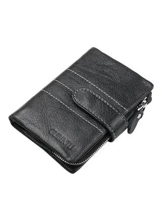 Three-Fold Multi-Card Long Leather Wallet Black 