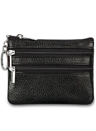 Coin Wallet Womens Genuine Leather Card Purse Key Ring Mini Change Pouch Man Small Compact Vintage With Zipper For Men Women Gift 