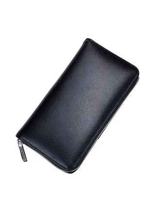 Solid Leather Long Wallet Black 