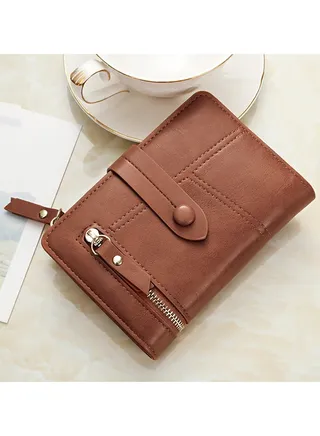 Pu Leather Short Zipper Three Fold Wallet 