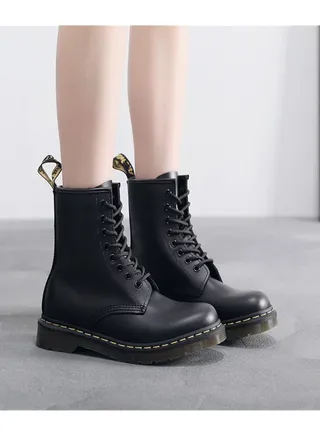 Hard Leather Men's And Women's Genuine Leather Short Boots Black 