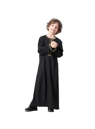 Islamic Arabic Thobe with Round Neck and Long Sleeves for Boys 