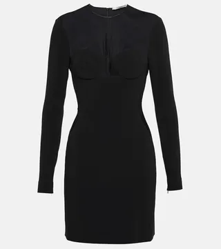 Mesh-paneled crepe minidress