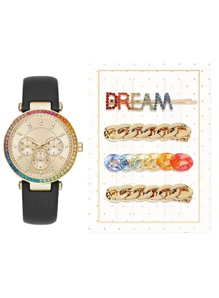 Ladies Casual Analog Watch & Hair Clip Set A1136G-42-A02 
