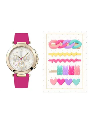Ladies Casual Analog Watch & Hair Clip Set A1138G-42-B11 