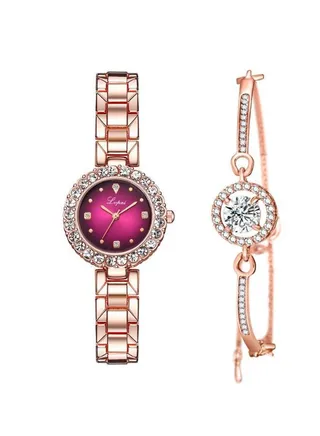 Women's 2-Piece Stainless Steel Analog Watch And Bracelet Set 8261 