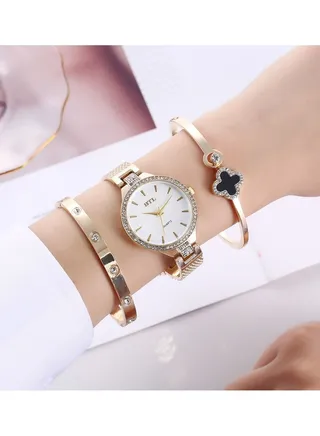 Creative And Exquisite Personality Simple Temperament Casual Thin Strap Mesh Strap Quartz Watch Bracelet Set 