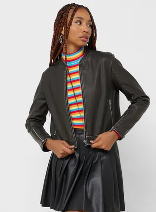 Button Detail Pu Jacket