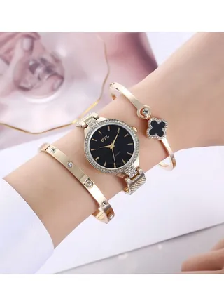 Creative And Exquisite Personality Simple Temperament Casual Thin Strap Mesh Strap Quartz Watch Bracelet Set 