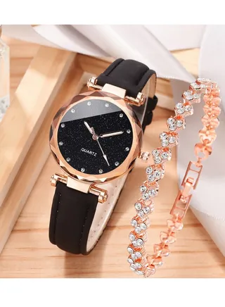 Ladies Watch Beautiful Stylish Rhinestone Decor Bracelet Round Pointer Quartz Watch, Women Watch Charming elegant gift for Women 