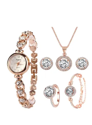 [2023 New Design]Ladies Watch Fashionable Women Quartz Diamond Wristwatch Classic Simple Watches Business Decoration Bangle Bracelet Necklace Ring Earring Girl Gift Set 