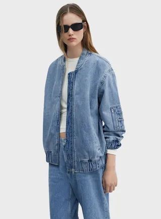 Zip Through Pocket Detail Denim  Jacket 