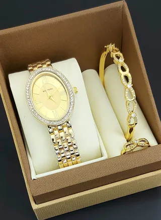 Analog watch, bracelet and ring set for women 