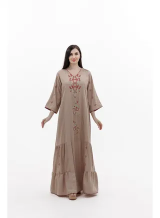 LONG VISCOSE BROWN COLOUR EMBROIDERED ARABIC JALABIYA DRESS 