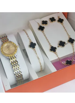 Soft watch set for women, Japanese machine, with a chain, bracelet and ring 