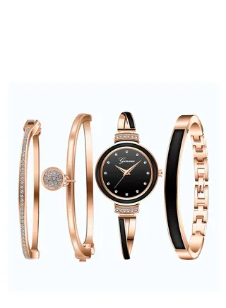 Stylish beautiful Ladies Watch Bracelet 4PCS Charming and elegant holiday gift women's Watch Set 