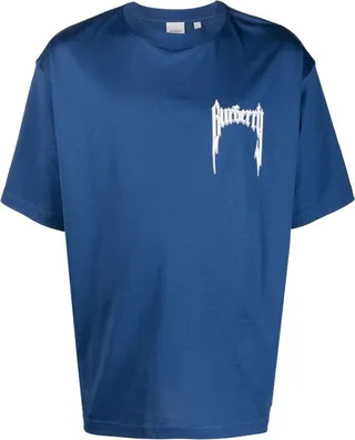 Blue Logo Print Cotton T-Shirt
