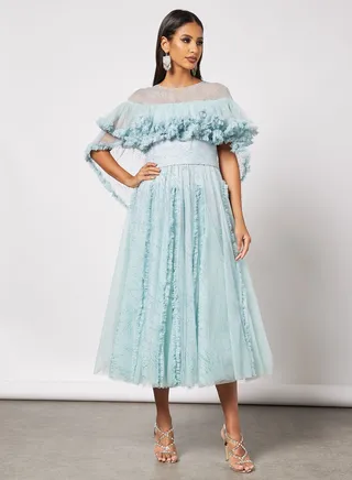 Ruffle Overlay Sleeve Dress 