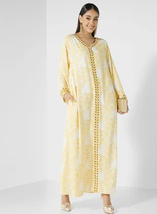 V-Neck Floral Print Jalabiya