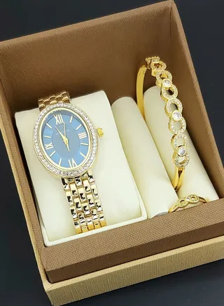 Analog watch, bracelet and ring set for women 