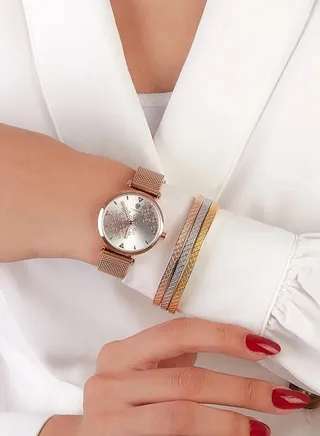 Rose Gold Watch set with 3 bracelets 