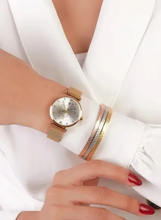 Gold Watch set with 3 bracelets 