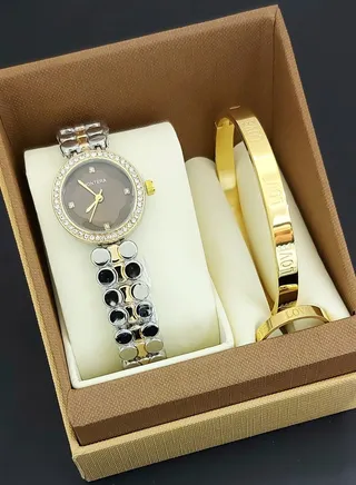 Analog watch, bracelet and ring set for women 
