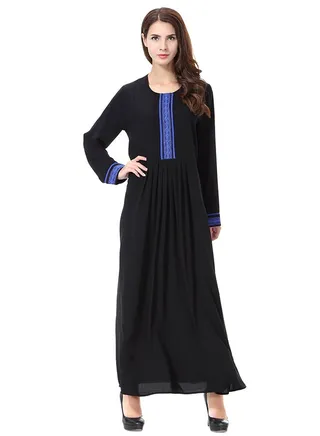 Designer Round Neck Abaya Blue/Black 