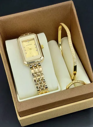 Analog watch, bracelet and ring set for women 