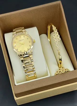 Analog watch, bracelet and ring set for women 