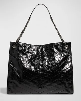 Niki Large Crinkled Calf Shopper Tote Bag