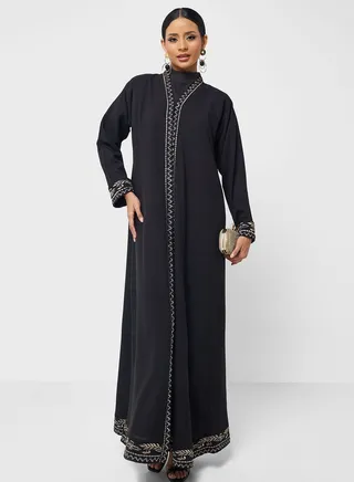 Embroidered  Flared Sleeve Abaya 