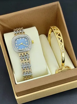 Analog watch, bracelet and ring set for women 