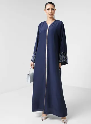 Embellished V-Neck Abaya