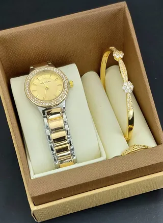 Analog watch, bracelet and ring set for women 