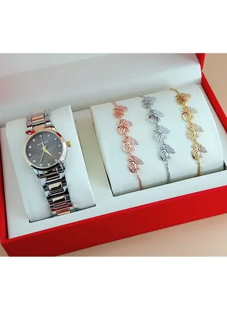 Analog watch with 3 bracelets for women 
