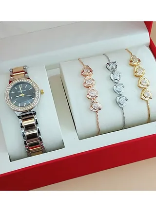 Analog watch with 3 bracelets for women 