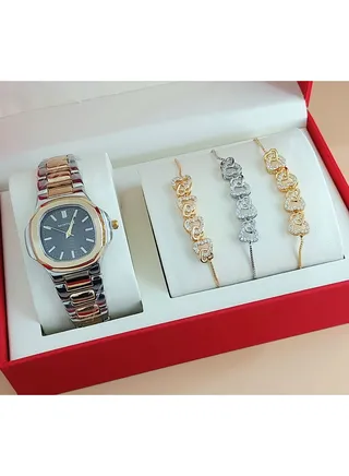Analog watch with 3 bracelets for women 