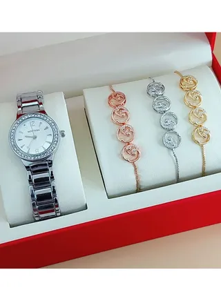 Analog watch with 3 bracelets for women 