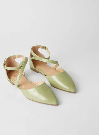 Strap Detail Buckle Closure Pointed Toe Mules Green 
