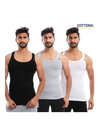 3-Piece Cotton Scoop Neck Sleevless Tank Top Undershirts Multicolour 