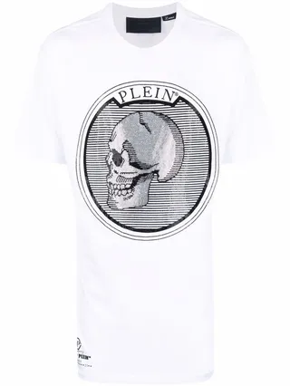 Outline Skull crystal cotton T-shirt